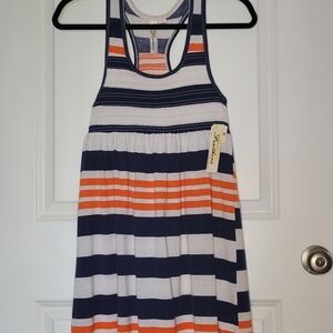 Feathers Navy and Orange Striped Mini Dress